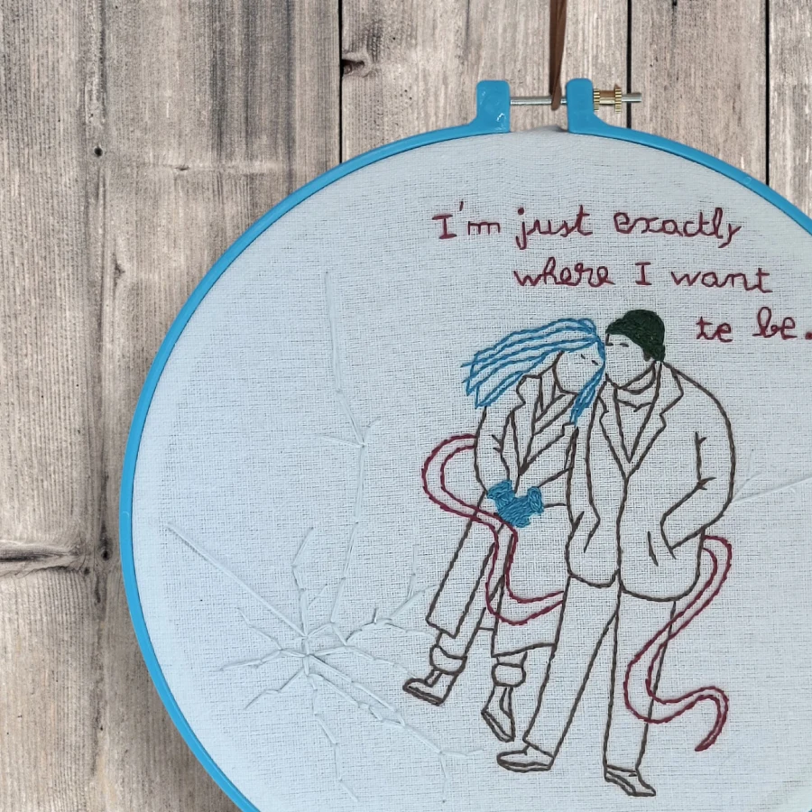 Broderie representant une scene du film Eternal Sunshine of the Spotless Mind